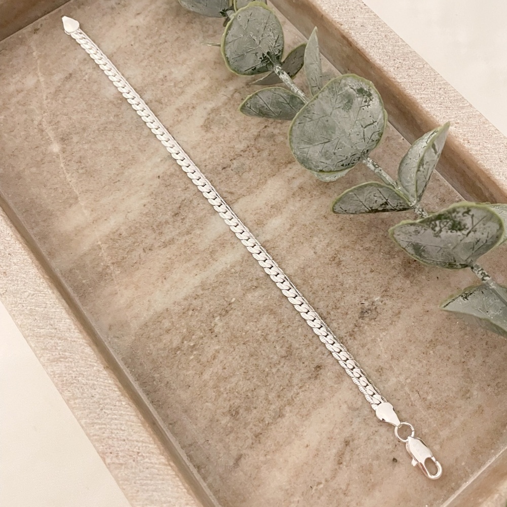 925 Sterling Silver Flat Snake Chain Bracelet Dainty Snakechain Link Bracelet - Picture 3 of 7